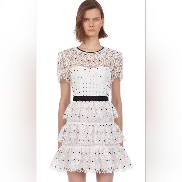 Self portrait Hibiscus Floral Guipure Mini Dress US 10 - Picture 7 of 11